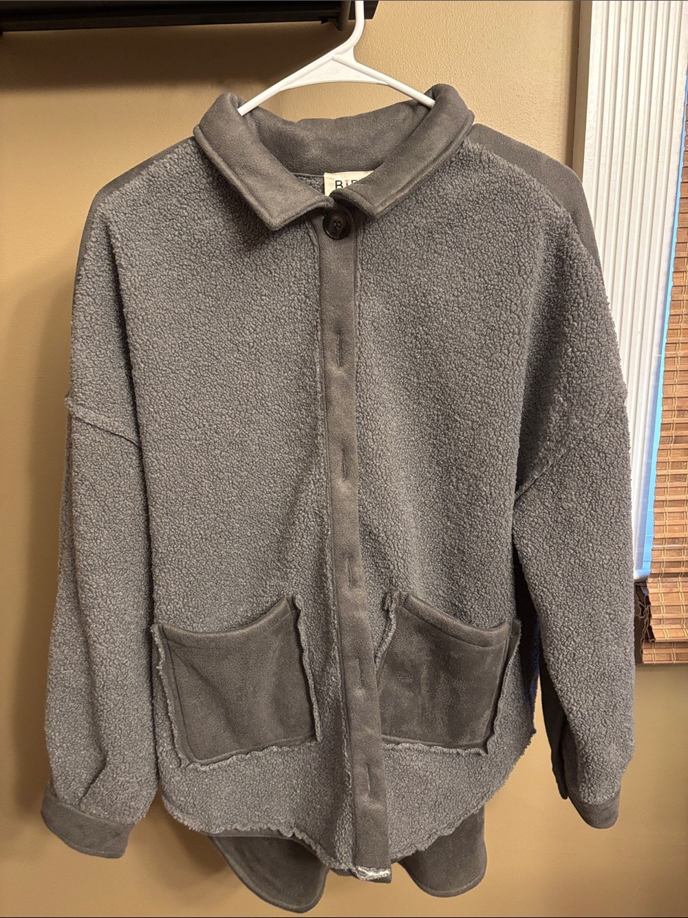 NWOT BiBi Heather Gray Sherpa Button-Front Jacket